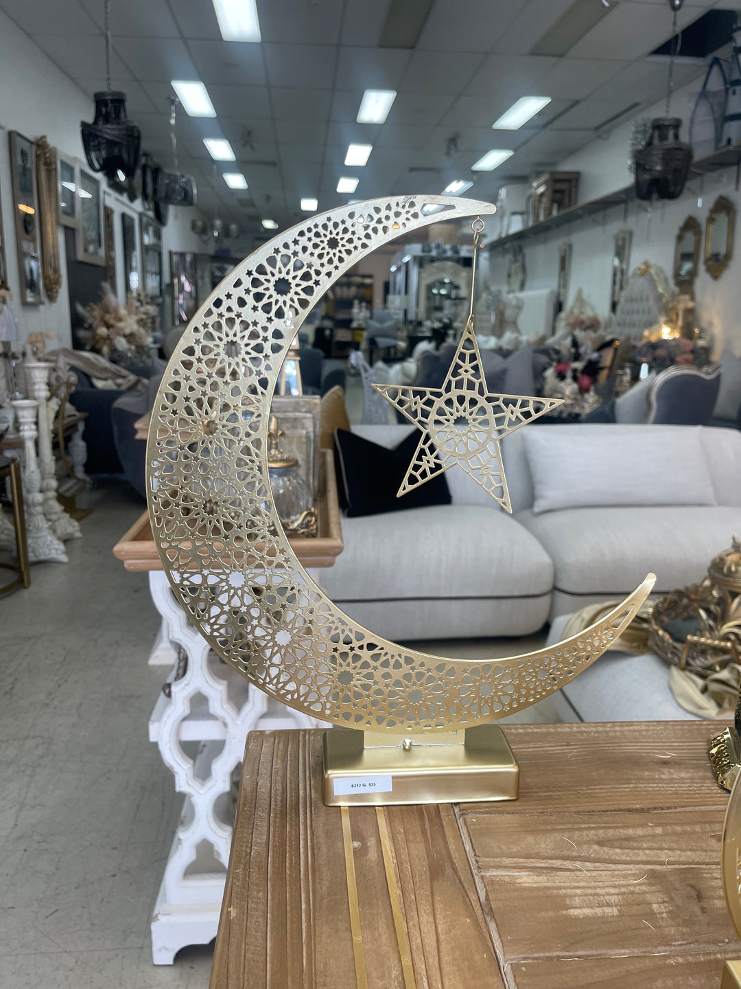 Gold Moon Stand With Hanging Star
