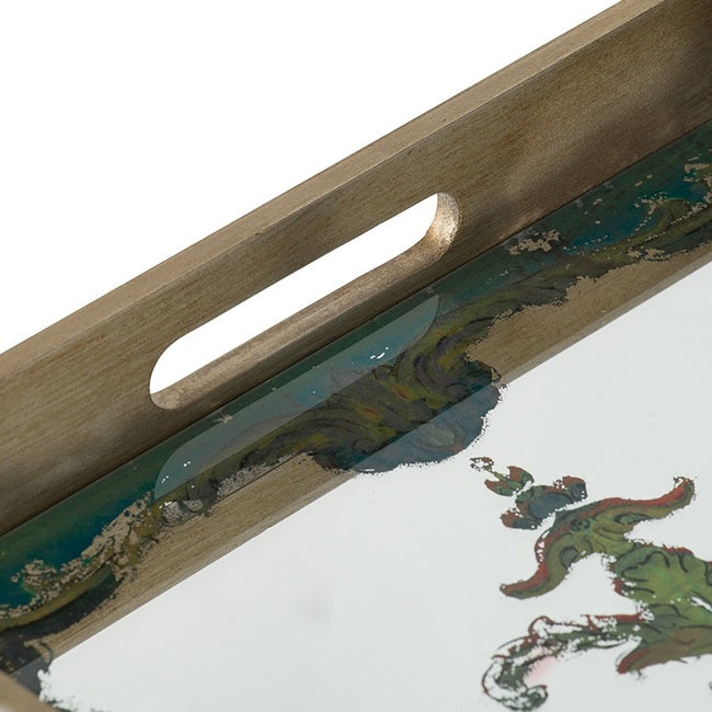 Gold & Green Scroll Mirrored Rectangular Tray
