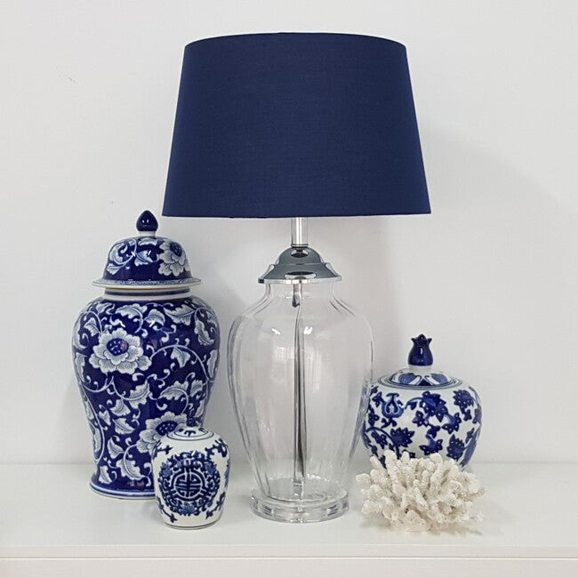 Addison Table Lamp Navy Blue 67cmh All Glass Contemporary