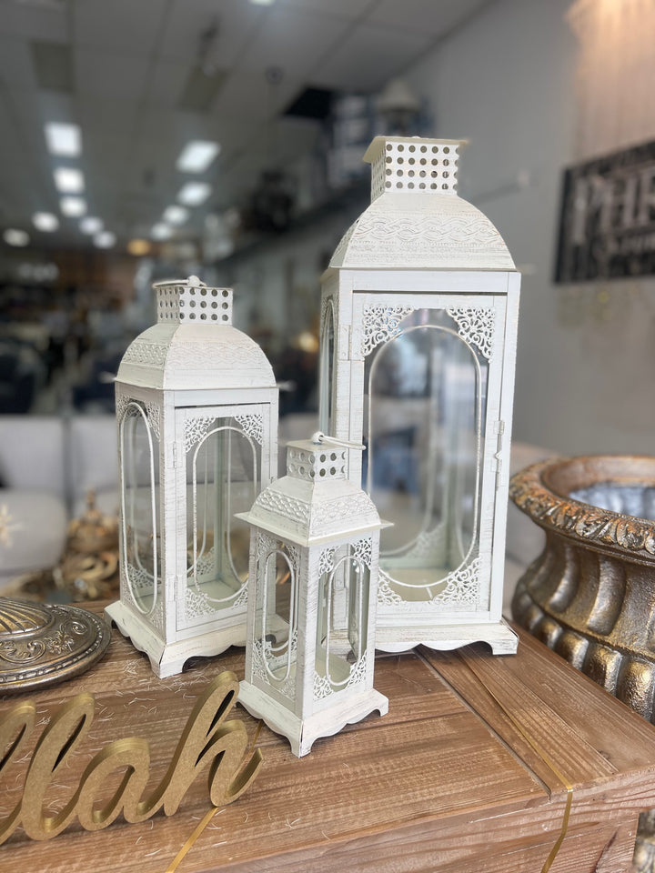 Antique White Lanterns Set of 3