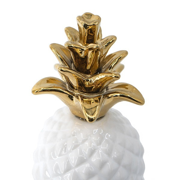White Pineapple Ornament with a Gold Crown 17cm. With a gold crown