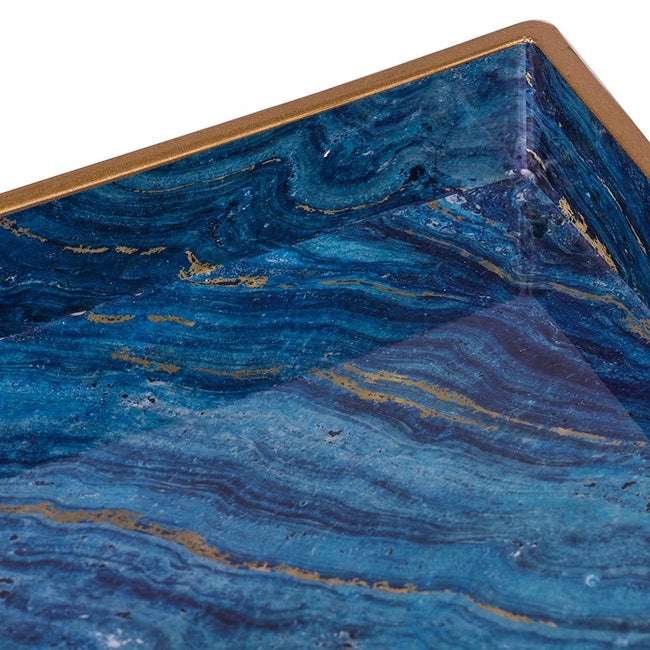Marble Patterned Blue set of 2 rectangular trays.  Luxurious look of natural stone with this set of 2
