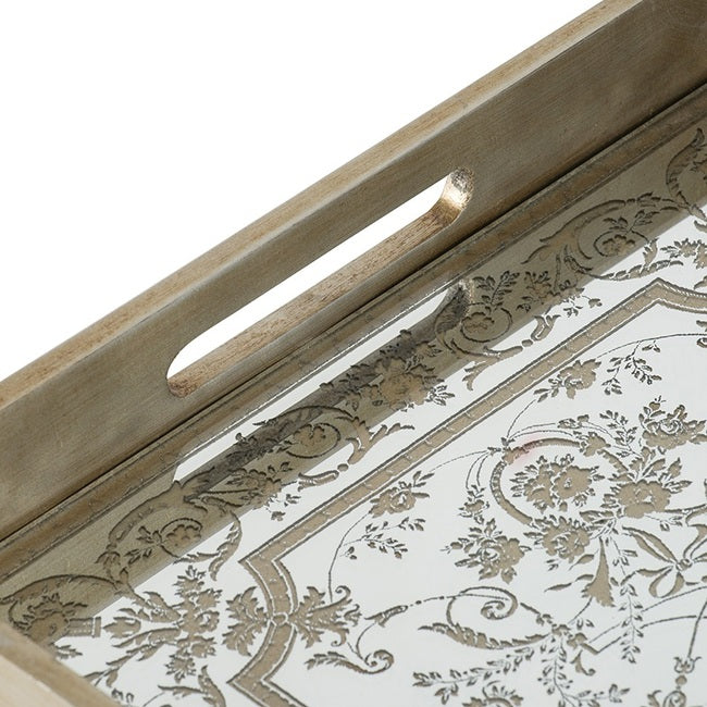 Floral Mirrored Rectangular Tray.  Mirrored tray feature. Place it on the coffee table or dining table to keep things organized
