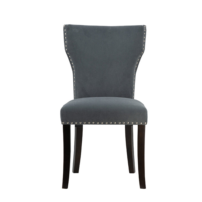 Chairs Studded Grey Velvet Look Armless Dining Chairs Set of 2.   Distinct aesthetic of luxury