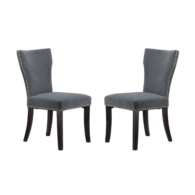 Chairs Studded Grey Velvet Look Armless Dining Chairs Set of 2.   Distinct aesthetic of luxury