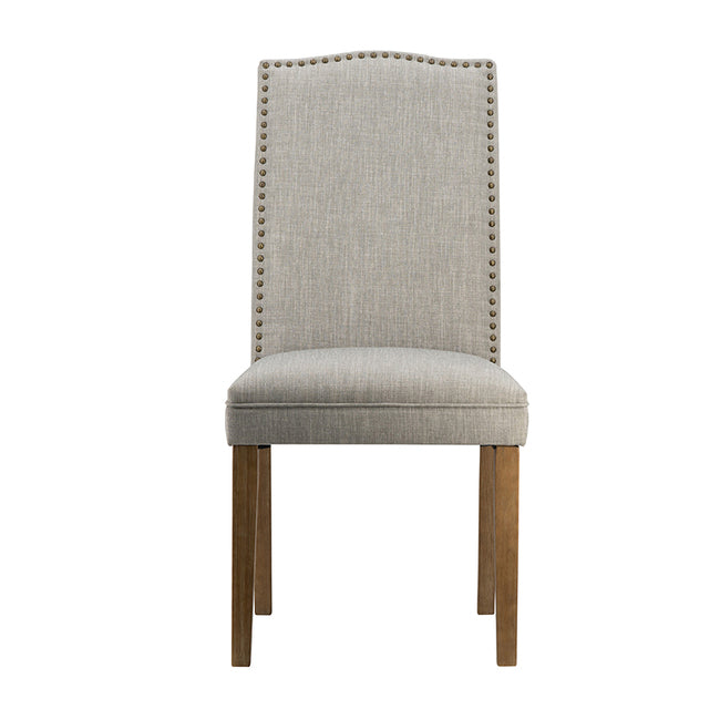 Studded Smoky Grey Armless Dining Chairs Set of 2. Last two are showroom samples