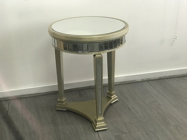 Ex Showroom Mirrored Pedestal Round Side Table Antiqued Ribbed ( SYDNEY METRO ONLY)