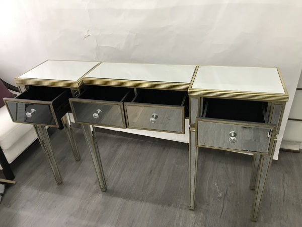 Console Mirrored Antiqued Ribbed. Console is all about the WOW factor.  Console embraces the glamour of Hollywood and Art Deco inspiration