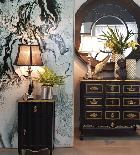 Dynasty 1 Drawer 1 Door Bedside black 40wide