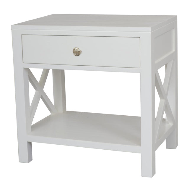 Catalina Crossed  Bedside/Side Table  w/Shelf White